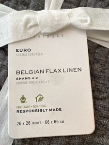 Pottery Barn Belgische Flachs Leinen 2er Set Grau Blumen Gesteppt Euro Shams Neu mit Etikett - Bild 1 von 6