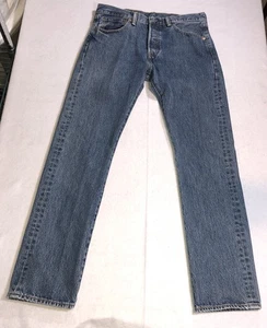 Levis 501 Jeans Button Fly Pantalone Uomo Gamba Dritta Blu Taglia 32x32 - Foto 1 di 9
