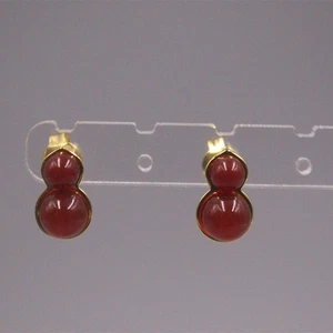 Pendientes de calabaza de ágata roja de plata de ley 925 real con cubierta de oro de 18 quilates 17*7 mm - Imagen 1 de 5