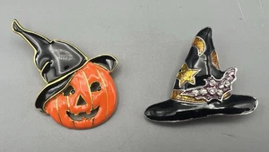 Halloween Kürbis Hexe Hut Anstecknadel Brosche Emaille & Strass - Bild 1 von 9