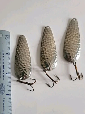 3 iscas de pesca vintage Acme Wonderlure 1/4 oz colher de truta salmão acabamento martelado - Imagem 1 de 2