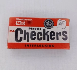 Vintage Woolworth Woolco 24 Plastic Checkers Red & Black Interlocking - Picture 1 of 10