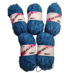 Chunky Carmel by Bouquet Mohair Wool Blend Lot of 5 Skeins Teal Made in Canada - Picture 1 of 6