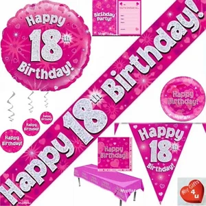 Age 18th & Happy Birthday Pink Party Decorations Buntings Banners Balloons swirl - Picture 1 of 20