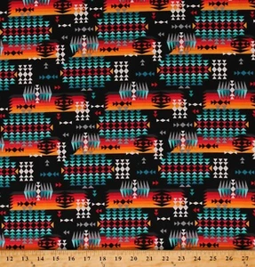 Cotton Spirit Trail Rainbow Stripes Triangles on Black Fabric Print BTY D462.68 - Picture 1 of 1