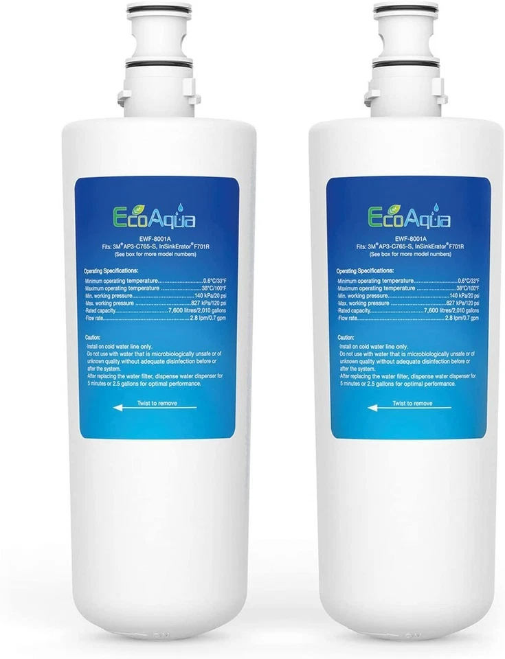 EcoAqua EWF-8001A Water Filter  Compatible With Insinkerator F701R - 2 Pack - Image 1 of 4