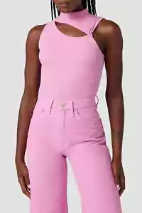 HUDSON Women's Mock Neck Cut Out Tank Top Shirt Ribbed FUCHSCIA PINK XL NWT $115 - Picture 1 of 11
