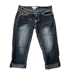 Pedal Pushers Girls Size 9 No Boundaries Dark Blue White Stitching Preowned - Picture 1 of 7