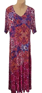 Soft Surroundings Floral Maxi Dress Fuscia Pinks Navy Bold FLoral Pattern Size M - Picture 1 of 8