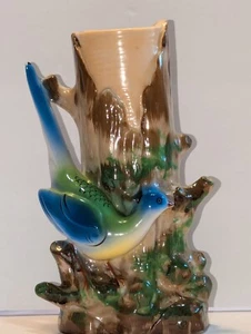 Vintage 30’s Japanese Majolica Colorful Bird on Tree Bud Vase MCM - Bild 1 von 9