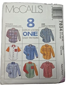 McCall's 7834 Causel 44 Shirt Mens Sewing Pattern Cut & Couted Envelope Damage - Foto 1 di 3