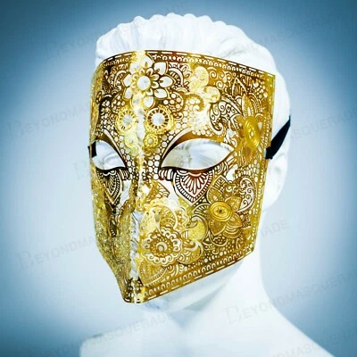 Gold Metal Laser Cut Venetian Buata Style Halloween Men Masquerade Mask  - Image 1 of 3