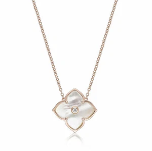 Mother of Pearl Cubic Zirconia Flower Pendant Necklace Pink Sterling Silver 18" - Picture 1 of 8