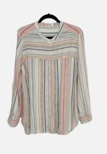 C &C California Multi-Color Striped Linen Blend Button-Up Tunic Top Sz L - Picture 1 of 16