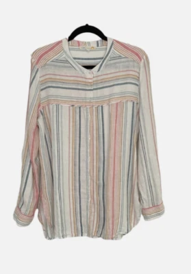 C &C California Multi-Color Striped Linen Blend Button-Up Tunic Top Sz L - Image 1 of 4