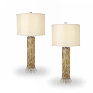 Glass table lamp, Amber glass, Pattern on surface, Total Height 30.5" - Picture 1 of 2