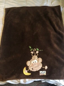 Blankets and Beyond Banana Buddy Monkey Fleece Blanket. 35” x 30” - Picture 1 of 3