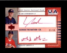 ANDERSON / GREEN 2005 UPPER DECK USA BASEBALL RED DUAL INK AUTO #01/16 BD2920