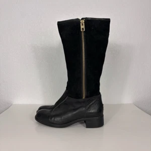 Coach Bailey Black Leather & Suede Zipper Side Tall Low Heeled Boots Women’s 9 - Picture 1 of 14