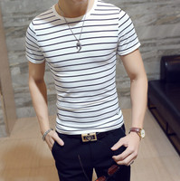 Men Stylish Tee Slim Fit Striped T-shirts Casual Shirt Fashion Short Sleeve Tops