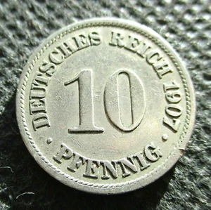 OLD COIN OF GERMANY 10 DEUTSCHES REICH PFENNIG 1907 A BERLIN GERMAN EMPIRE - Picture 1 of 2