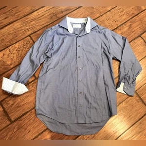 Lorenzo Uomo dress shirt mens 16.5 32/33 blue contrast flip cuff collar button - Picture 1 of 9