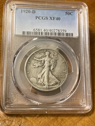 1920-D 50C PCGS XF40 Walking Liberty Half Dollar Cover