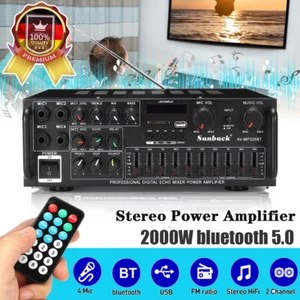2000W HIFI bluetooth Stereo Audio Amplifier FM SD 2CH 220V Home Karaoke 12V Car - Picture 1 of 13