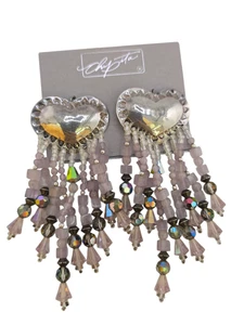 Pendientes perforados de cristal con corazón Chipita vintage nuevos en stock en tarjeta original (A9090) - Imagen 1 de 5