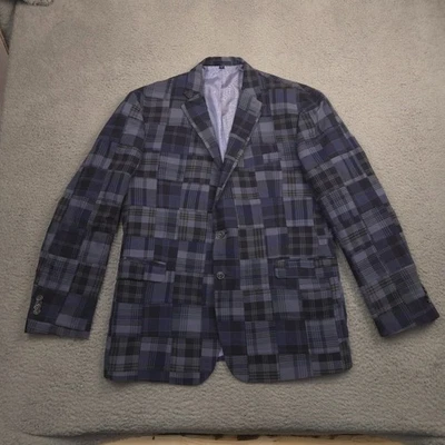Jos A Bank 1905 Mens 44R Blue Patchwork Madras Plaid Cotton Sport Coat Blazer - Image 1 of 4