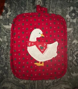 VINTAGE ROTE GESTEPPTE WEIHNACHTEN TOPFLAPPEN GANS - Bild 1 von 3