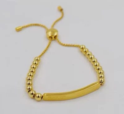 Michael Kors MK Logo Plaque Yellow Gold Beaded Slider Bracelet NEW - Image 1 of 4