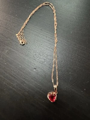 585 14K RG Stamped Nugget Red Garnet Gemstone Pendant 19” Necklace Clasp Chain - Image 1 of 4