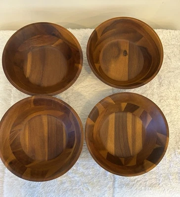 "Juego de 4 tazones de madera de acacia natural Aidea ensalada arroz nueces 7"" estilo Hanamidori" Foto 1 de 4