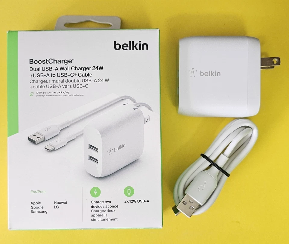 Belkin Boost Charge Dual USB-A Wall Charger 24W with Cable - Image 1 of 3