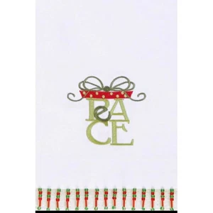 Christmas Present "Peace " Embroidered 100% Cotton Beaded Guest Dishtowel - Picture 1 of 1