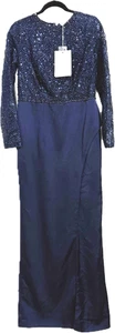 Mac Duggal Kleid Damen Größe 10 Marineblau Verziert Hochgeschlossen Oberteil Faux Wickelkleid - Bild 1 von 11