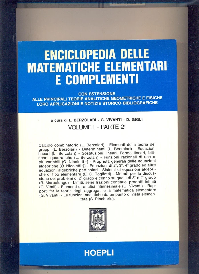 ENCICLOPEDIA DELLE MATEMATICHE ELEMENTARI vol. 1 _2 - 1979  - HOEPLI : .. OTTIMO - Immagine 1 di 1
