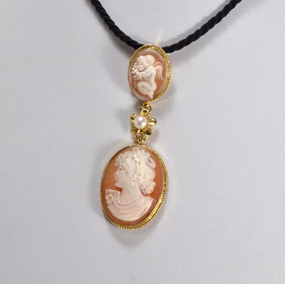 CIONDOLO  ARGENTO 925 DORATO CAMMEI CORNEOLA CORDELLA + LACCIO         AGDV 0229 - Immagine 1 di 4