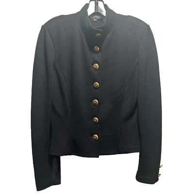 Cárdigan Suéter St John Basics Negro Santana Tejido Blazer Botones Dorados Talla 10 Foto 1 de 4