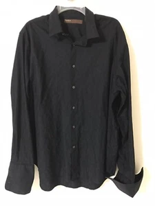 Men’s Perry Ellis Button Down Black Printed Cotton Dress Shirt Top Size XL - Picture 1 of 9
