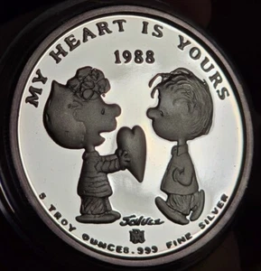 1988 Peanuts My Heart Is Yours Rarities Mint 5oz .999 Silver Proof Round Rare - Picture 1 of 7