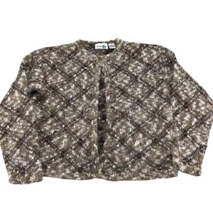 Paul Harris Cardigan Women Large Black Green Acrylic Mohair Argyle Diamond VTG - Picture 1 of 13