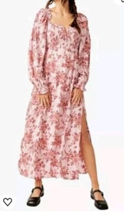 Free People Jaymes Midi Dress Floral Printed Smocked V Neck Long Sleeve XS - Picture 1 of 6