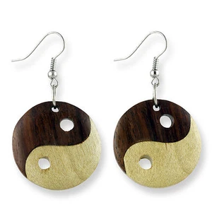 Ying Yang Yoga Holz Ohrringe Hänger Handarbeit ER280 - Bild 1 von 1