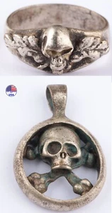 Ring WW1 WWI WW2 WWII Skull Bones Gothic Anhänger Skelett Biker Goth Tod - Bild 1 von 19