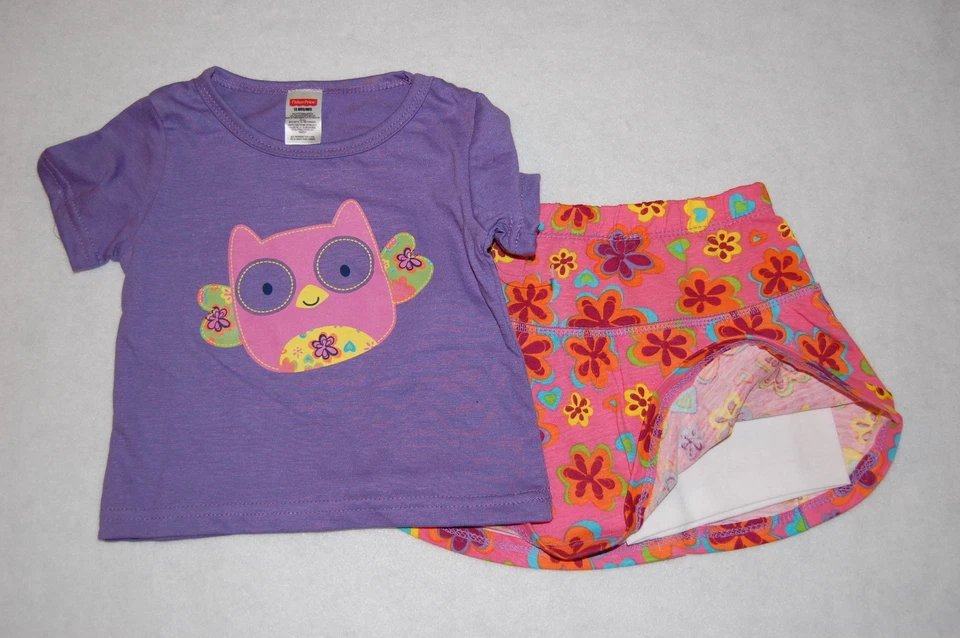 Niñas Pequeñas Conjunto Skort CAMISETA MORADA Búho PINK FLOWER SKORT 18 Mo Foto 1 de 1