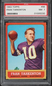 1963 Topps FB Card # 98 Fran Tarkenton Minnesota Vikings HOF PSA 7 NRMT - Picture 1 of 2