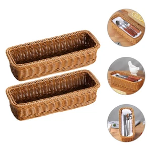 2 Pcs Imitation Rattan Knife and Fork Basket Multi-function Desk Storage - Picture 1 of 12