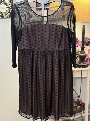 Motherhood Maternity Dress Mesh Black Pink Blush Polka Dots  3/4 Sleeves, Large - Image 1 of 4